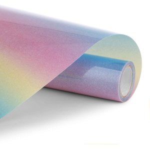 Rainbow Glitter HTV Vinyl - 12 inch x 5ft PU Heat Transfer Vinyl Roll